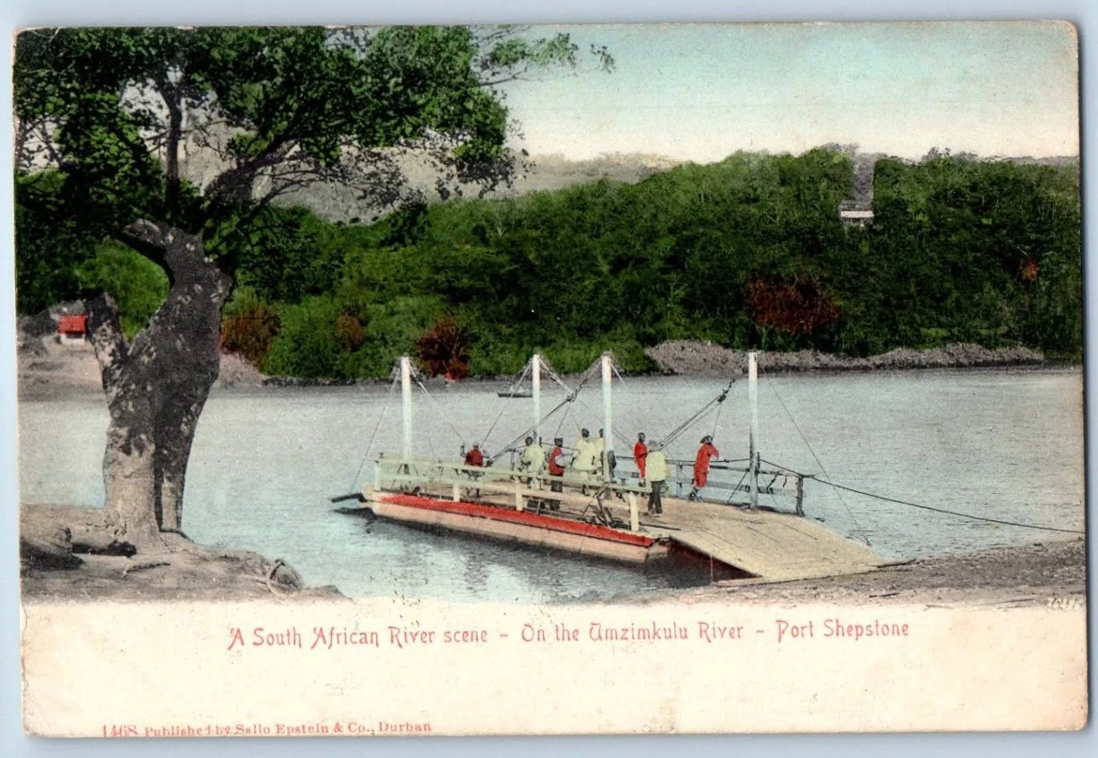 Vintage postcard: ferry on the Umzimkulu River, Port Shepstone