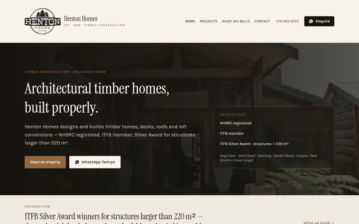 Screenshot of Henton Timber Homes