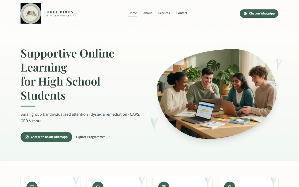 Screenshot of Three Birds Online Learning Centre